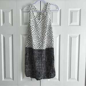 Ann Taylor Loft Dress Size Medium Black and White Polka Dot Geometric Print
